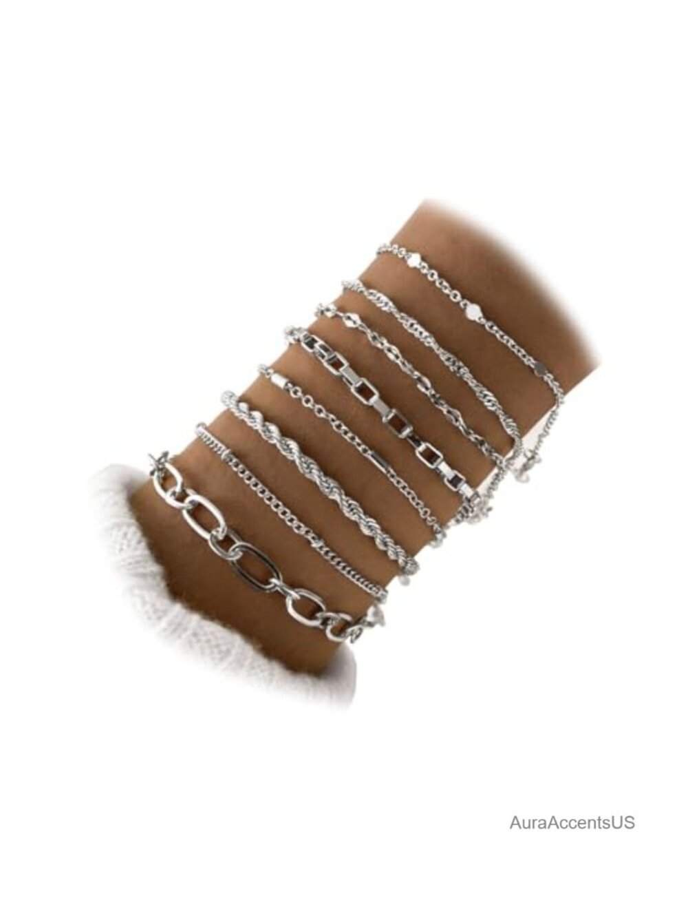 14K Gold Plated Dainty Link Chain Bracelet Set - Stackable Layered Bracelets